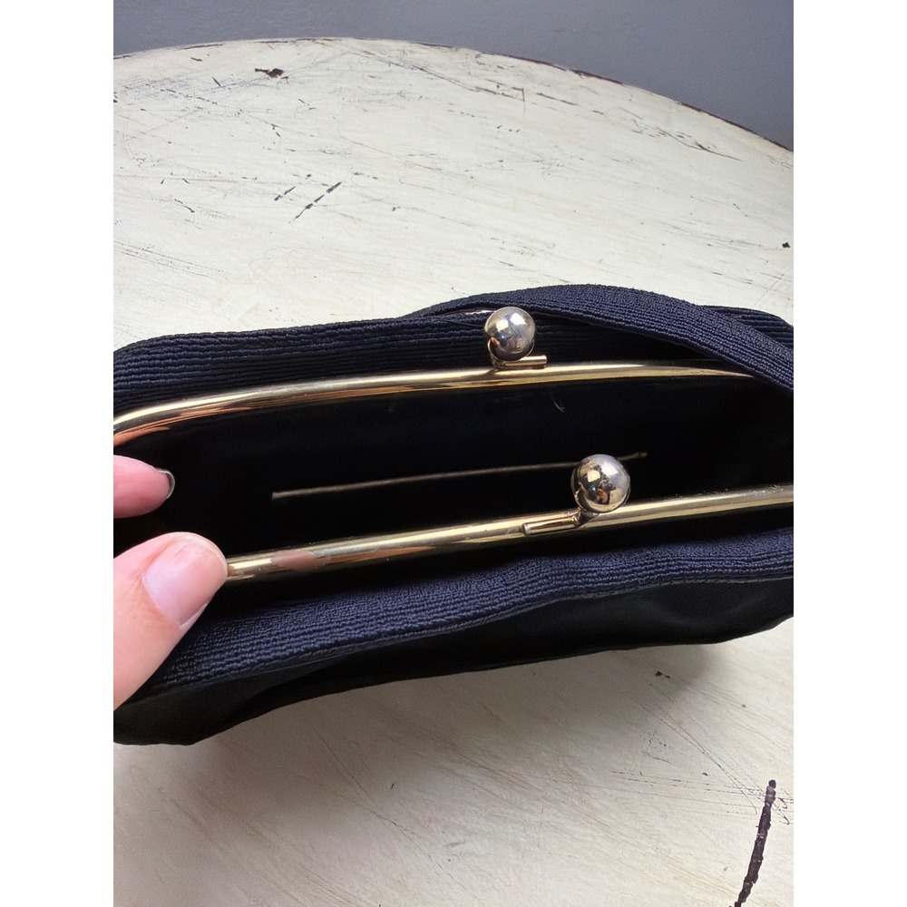 Genuine Corde Handbag Women‎ Small Navy Blue Vintage Kiss Lock Corded Bag VTG - Picture 8 of 8